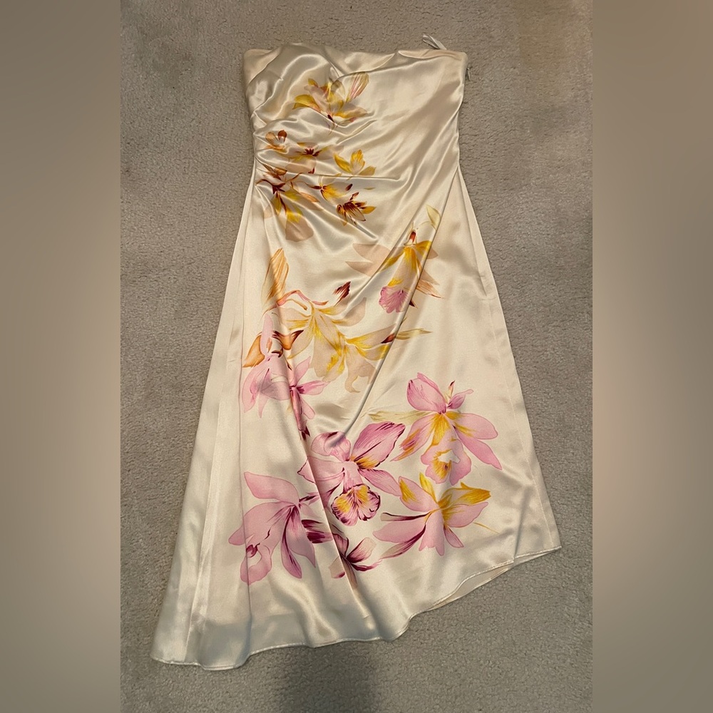 Floral Strapless Dress - Cream with Pink and Yellow Accents